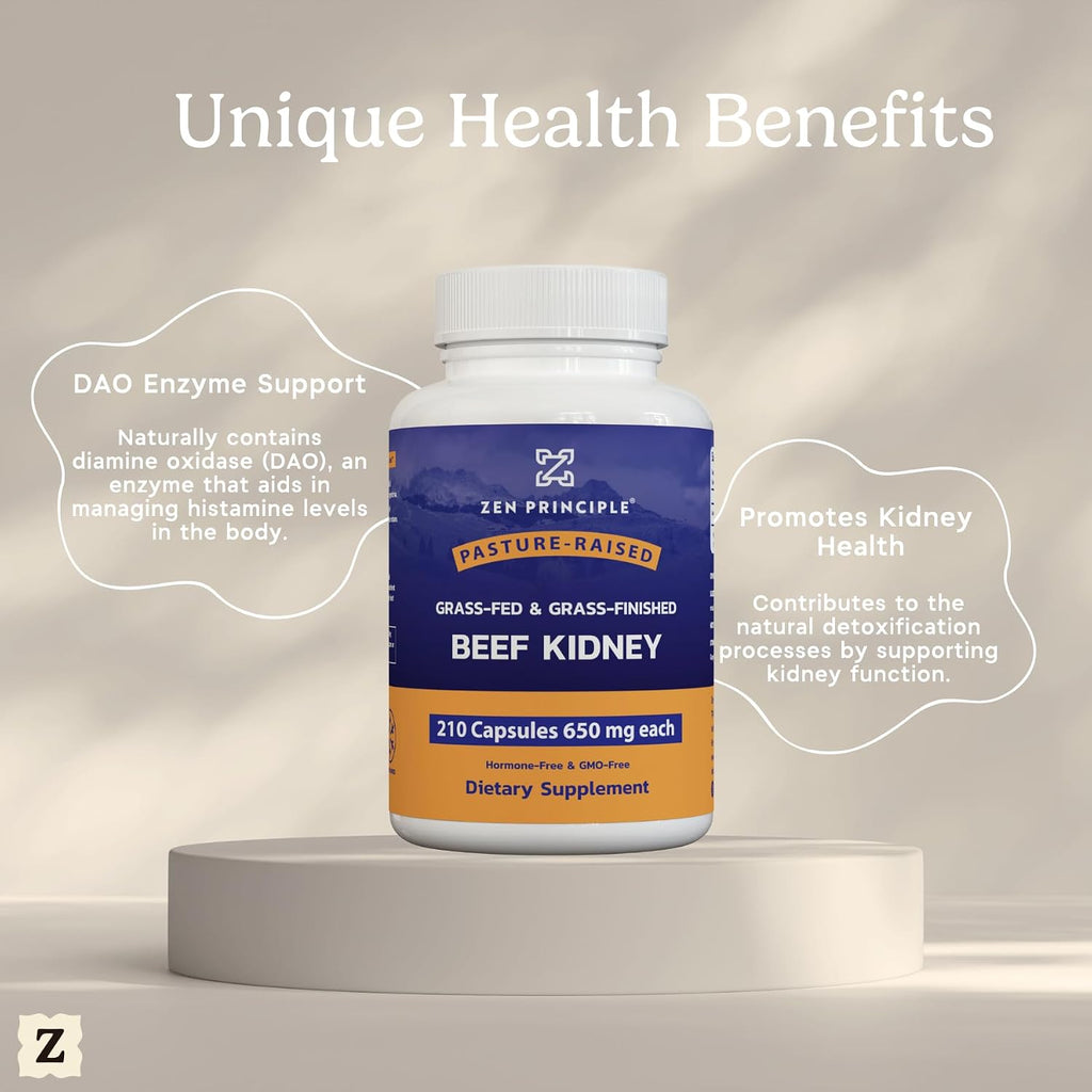 Zen Principle – Suplemento de Riñón de Ternera Grass-Fed (210 Cápsulas, 3000 mg)