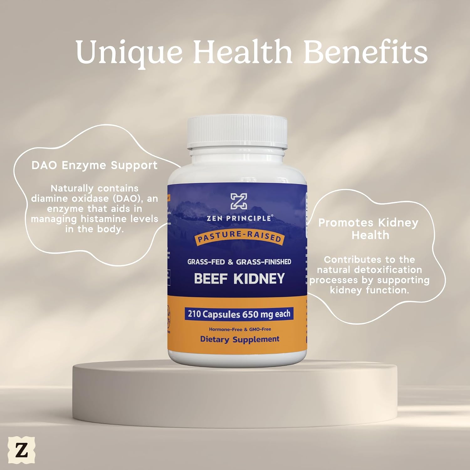 Zen Principle – Suplemento de Riñón de Ternera Grass-Fed (210 Cápsulas, 3000 mg)