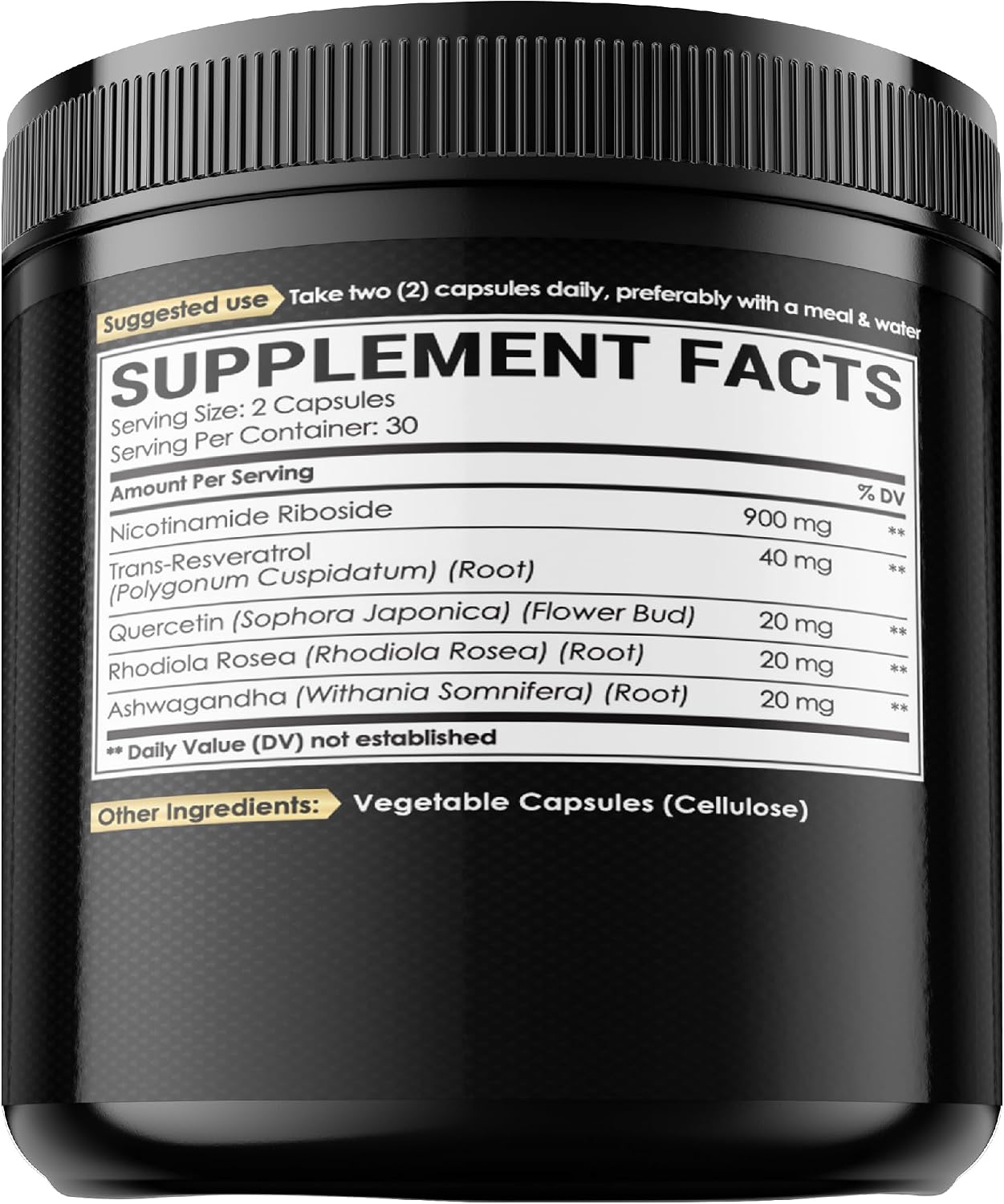 NUQIIT Suplemento NAD+ con Nicotinamida Ribósido, Resveratrol, Quercetina, Cúrcuma, Rhodiola Rosea - 60 Cápsulas