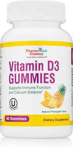 Vitamin D3 Gummies - Gomitas de Vitamina D3 1000 UI, 60 unidades, Sabor Piña