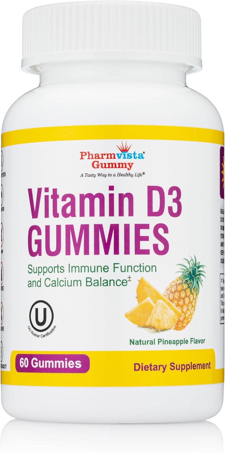 Vitamin D3 Gummies - Gomitas de Vitamina D3 1000 UI, 60 unidades, Sabor Piña
