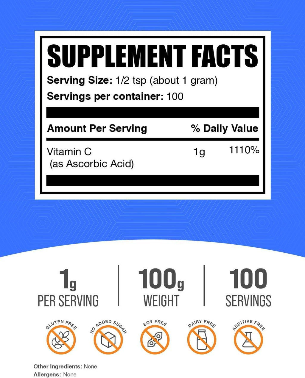 Ascorbic Acid Powder - Vitamin C 1000 mg per serving - 100 g