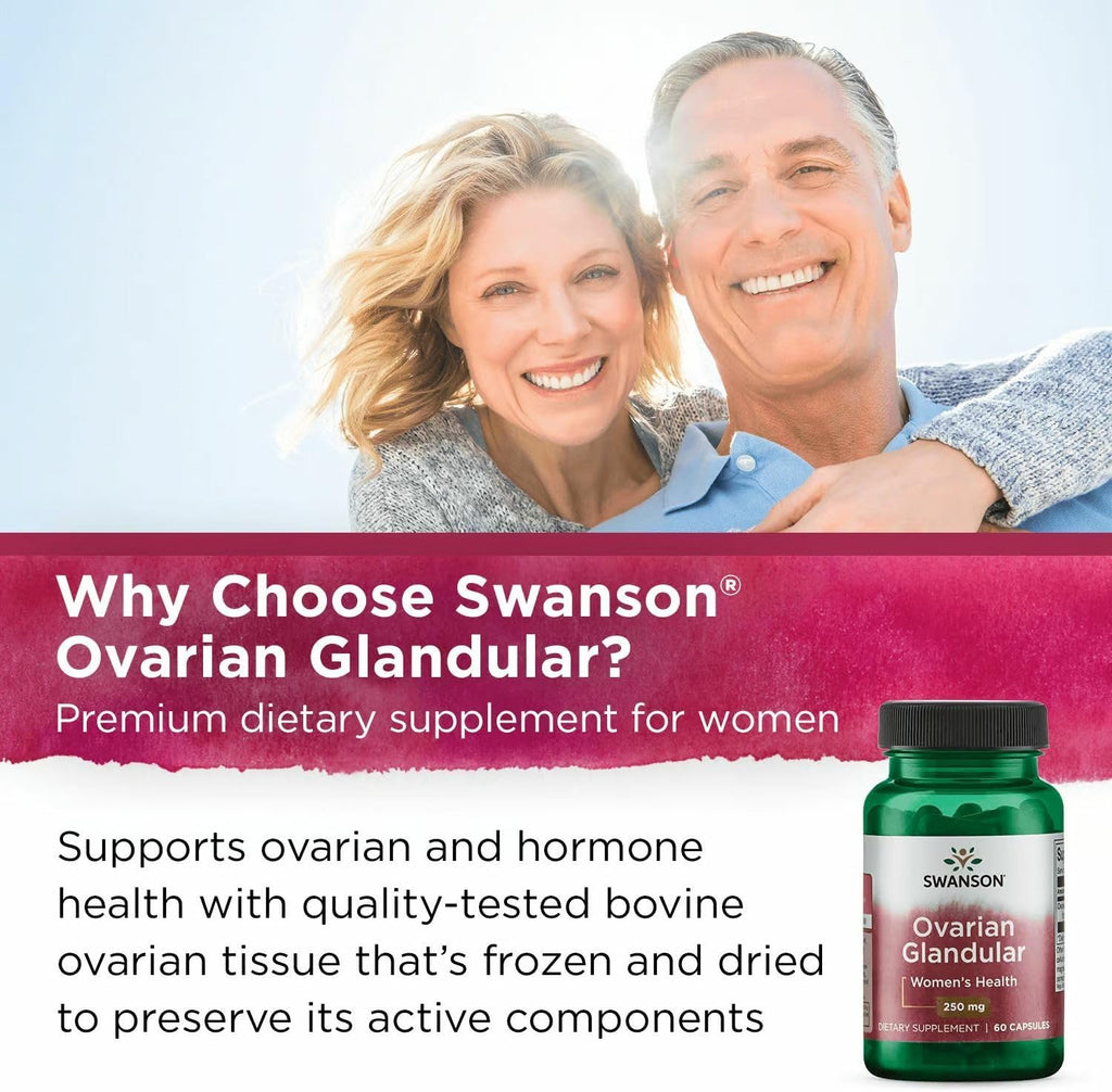 Swanson Ovarian Glandular - Complemento para la Salud Glandular Femenina - 2 Frascos de 60 Cápsulas (250 mg cada una)
