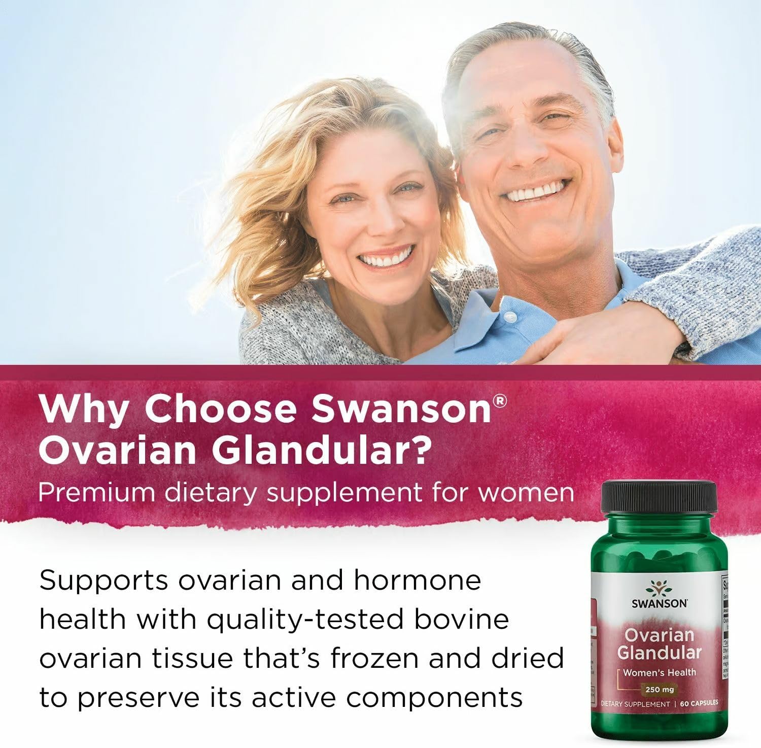 Swanson Ovarian Glandular - Complemento para la Salud Glandular Femenina - 2 Frascos de 60 Cápsulas (250 mg cada una)