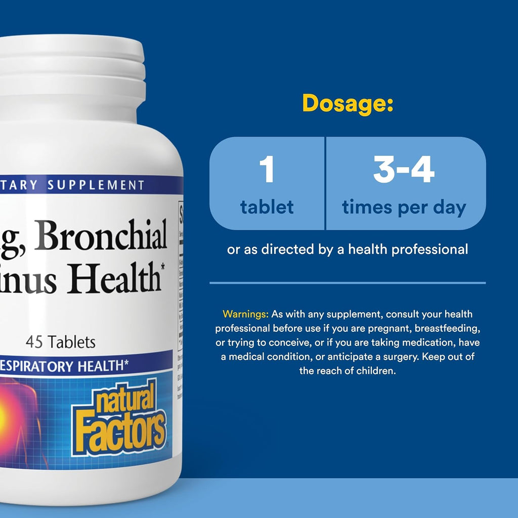 Salud Pulmonar, Bronquial y Sinusal de Natural Factors, Suplemento Natural para la Salud Respiratoria, 45 comprimidos
