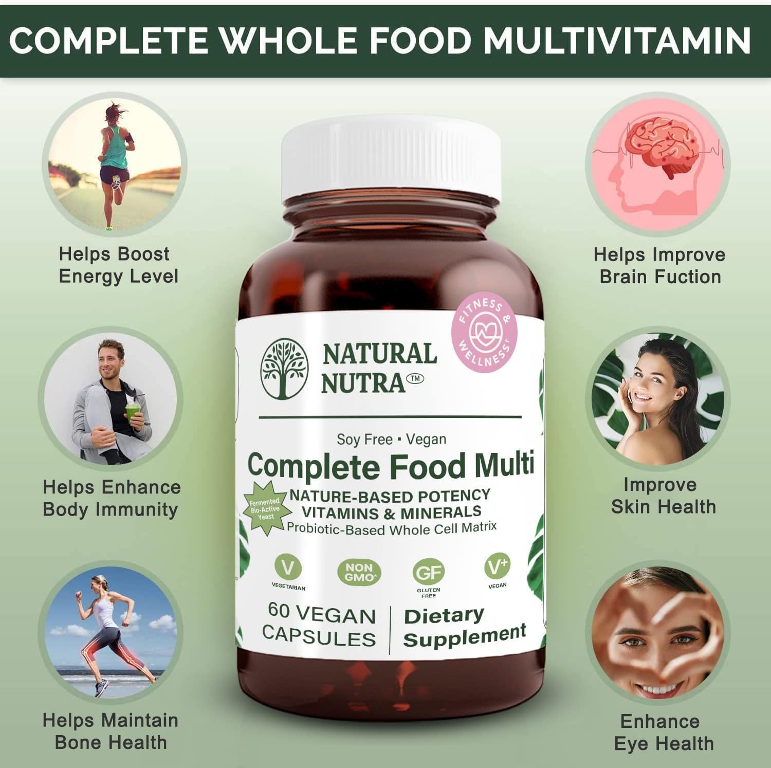 Natural Nutra Multivitamínico Completo de Alimentos Integrales para Mujeres y Hombres, 60 Cápsulas