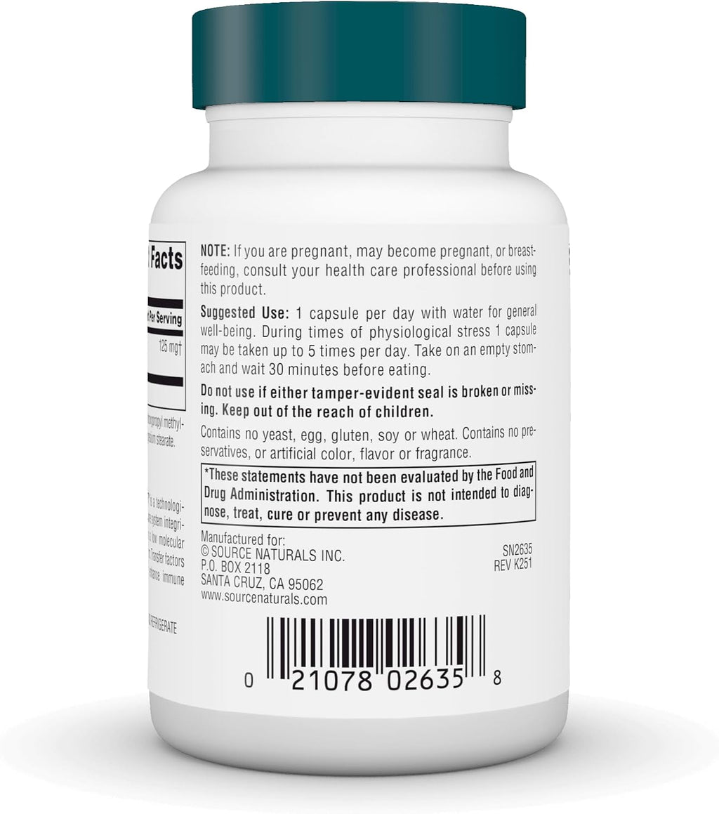 Source Naturals Wellness Transfer Factor, 125 mg, 60 Cápsulas Vegetarianas