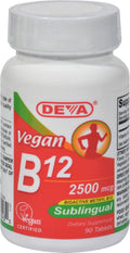 Deva Vegan Vitamins Vitamina B12 Sublingual 2500 mcg - 90 Comprimidos - Metilcobalamina Bioactiva