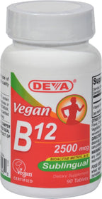 Deva Vegan Vitamins Vitamina B12 Sublingual 2500 mcg - 90 Comprimidos - Metilcobalamina Bioactiva