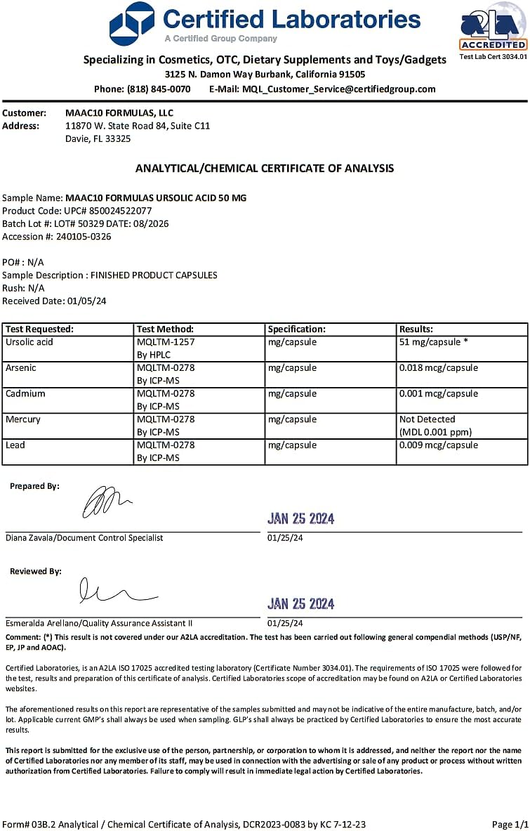 MAAC10 Ácido Ursólico 50mg (100 Cápsulas) - Extracto de Romero - Activador AMPK y Sirtuinas