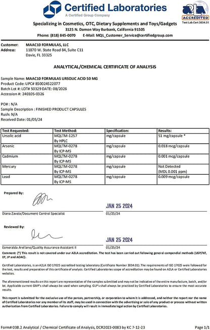 MAAC10 Ácido Ursólico 50mg (100 Cápsulas) - – Producción de colágeno: Podría contribuir a mantener la salud de la – Image 2
