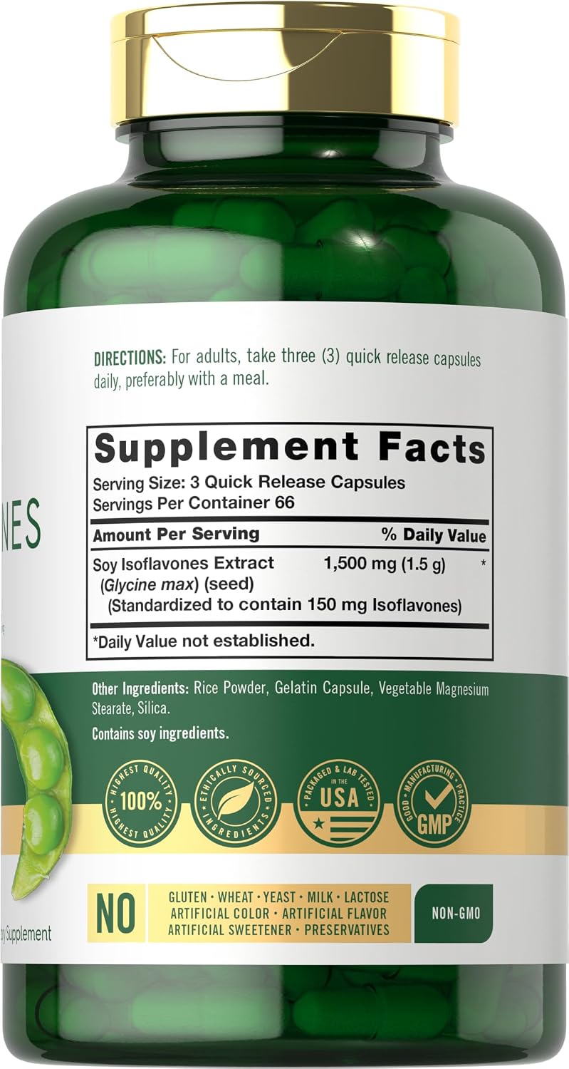 Isoflavonas de Soja Carlyle para Mujeres y Hombres | 200 Cápsulas | Suplemento Extracto No-GMO Sin Gluten