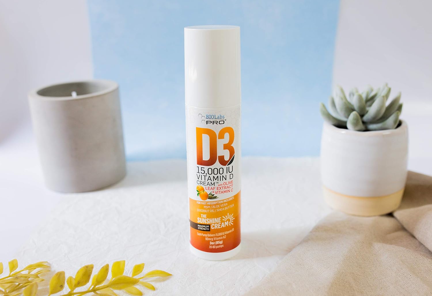 BIOLABS PRO Crema de Vitamina D3 15000 IU con K2 y Extracto de Hoja de Olivo, 3 oz