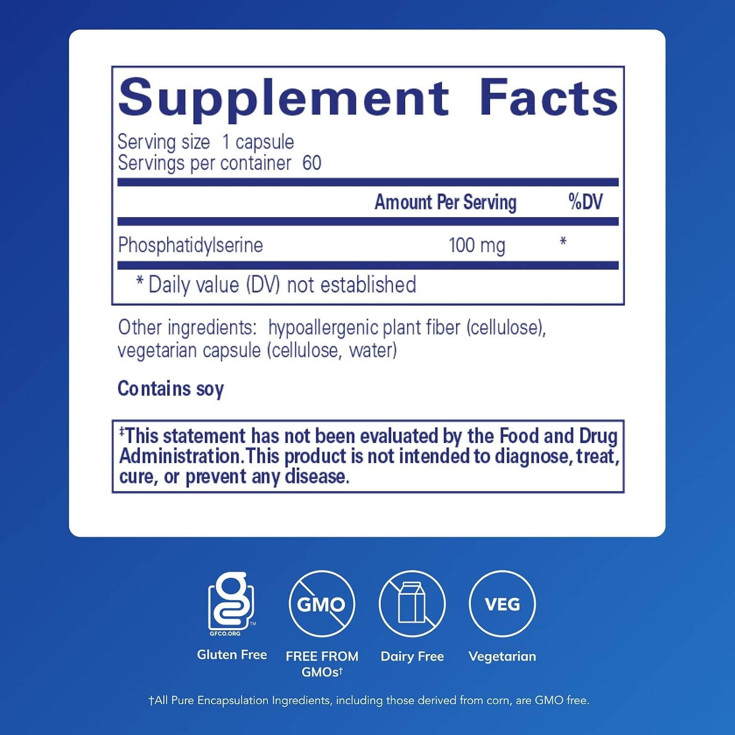 PS 100 - Phosphatidylserine - 60 Capsules - Pure Encapsulations