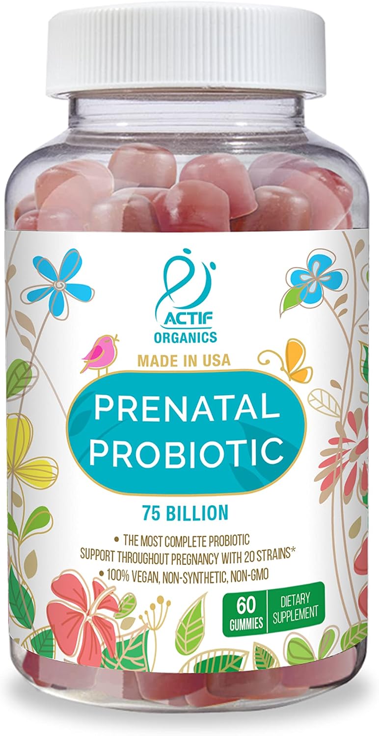 ACTIF Prenatal Probiotic Maximum Strength con 75 mil millones de UFC y 20 cepas, Apoyo Inmunitario y Digestivo, Fórmula Zero Náuseas - 60 Gominolas Sabor Fresa