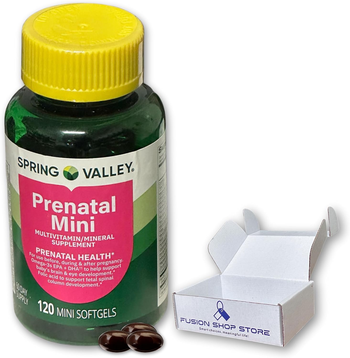 FUSION SHOP STORE – Vitaminas Prenatales para Mujeres, 120 Mini Cápsulas Blandas Multivitamínicas con Omega-3 DHA