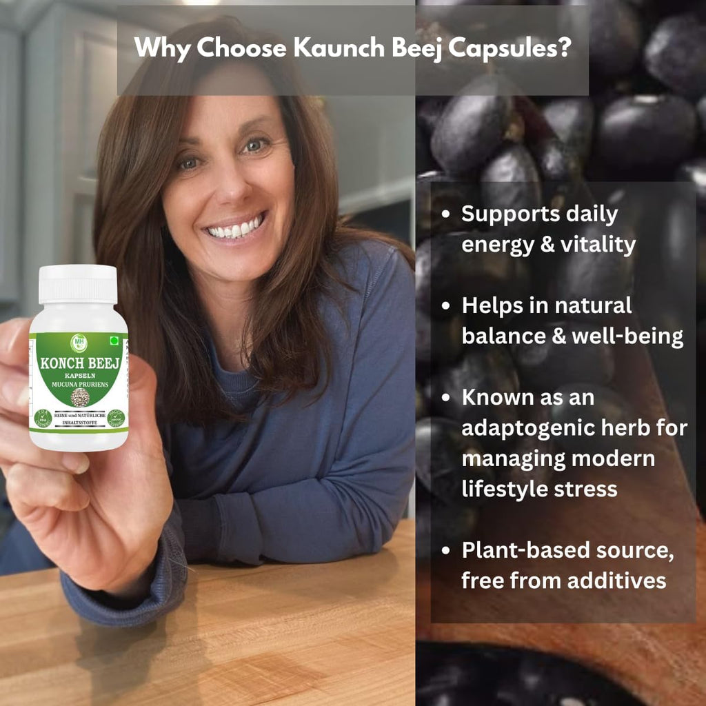 Morsan Kaunch (Konch) Beej Cápsulas – Mucuna pruriens 500 mg – 240 Cápsulas Veganas (Paquete de 4)