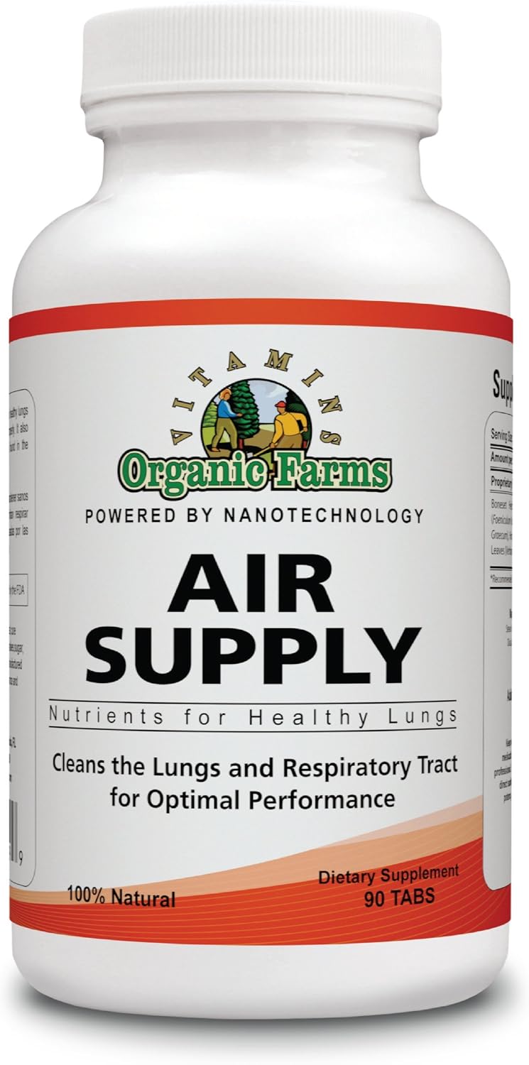 Organic Farms Vitamins Air Supply - Nutrients for Healthy Lungs - 90 Tablets - 100% Natural Supplement