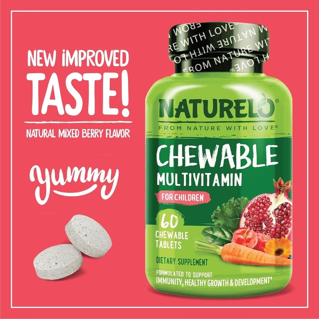 NATURELO Multivitamínico Masticable para Niños con Mezcla de Frutas Orgánicas - 60 Comprimidos