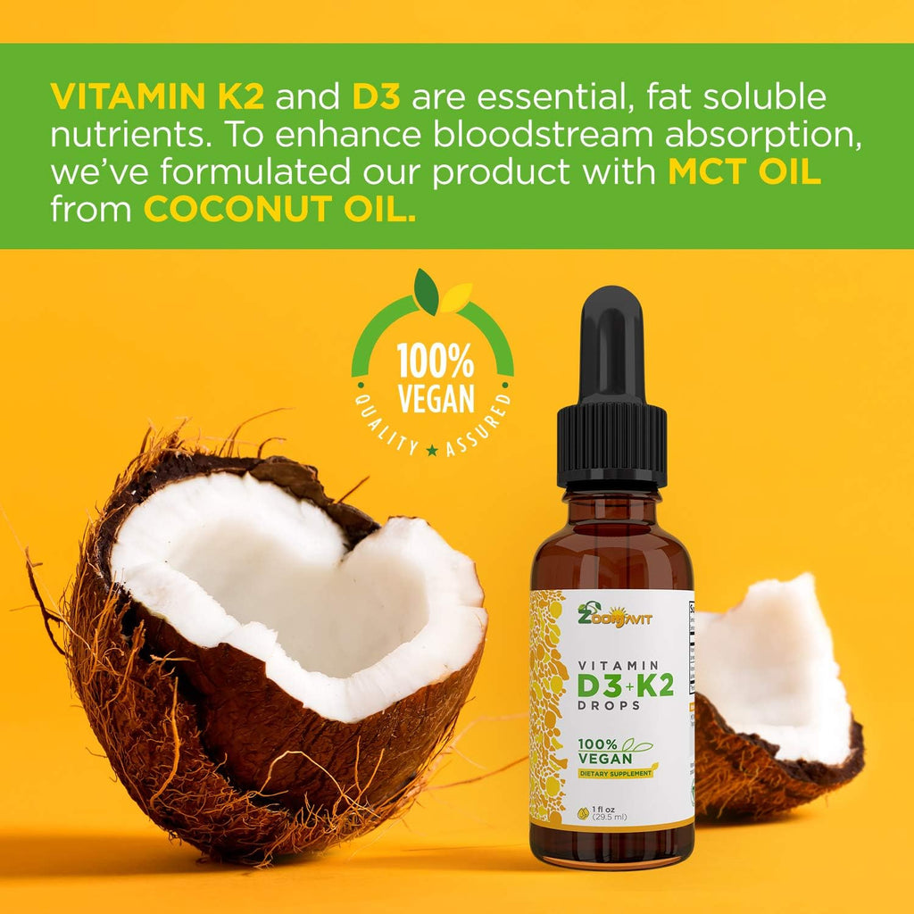 Zoomavit Vegan Liquid Drops Vitamina D3 K2 (MK7) - 100% Vegetal - 1000 UI D3 + 200 mcg K2 por dosis