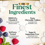 Vitamina D3 5000 UI (125 mcg) por Dosis - Comprimidos Masticables Extra Fuertes sin Azúcar - Apoyo Inmunitario, Huesos, Dientes y Músculos - Sin Gluten - 60 Comprimidos