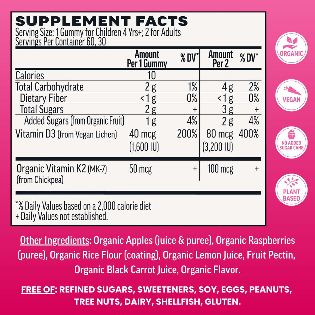 Llama Naturals Vitamina D3 Vegana Orgánica - Gominolas de Fruta Real, 60 unidades