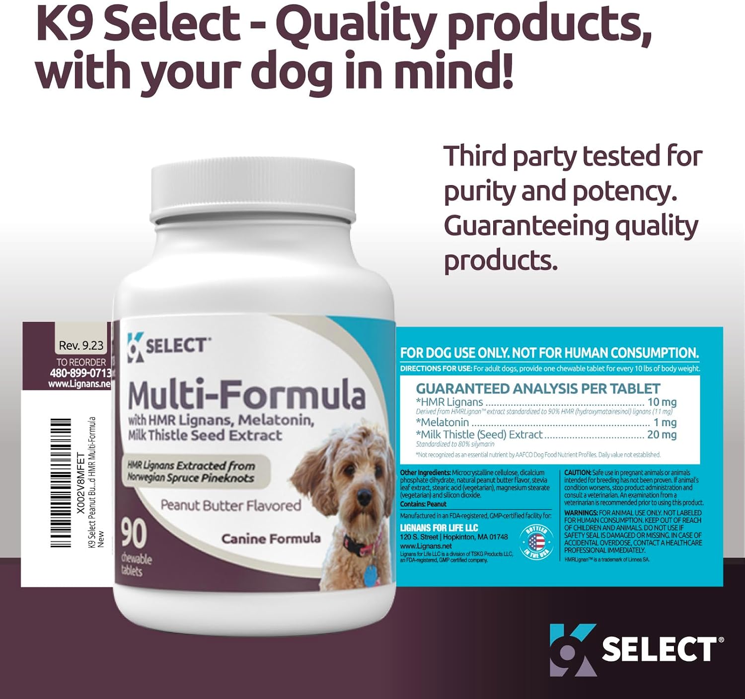 K9 Select Multi-Formula Vitaminas para Perros Pequeños - 90 Comprimidos Masticables Sabor Mantequilla de Cacahuete