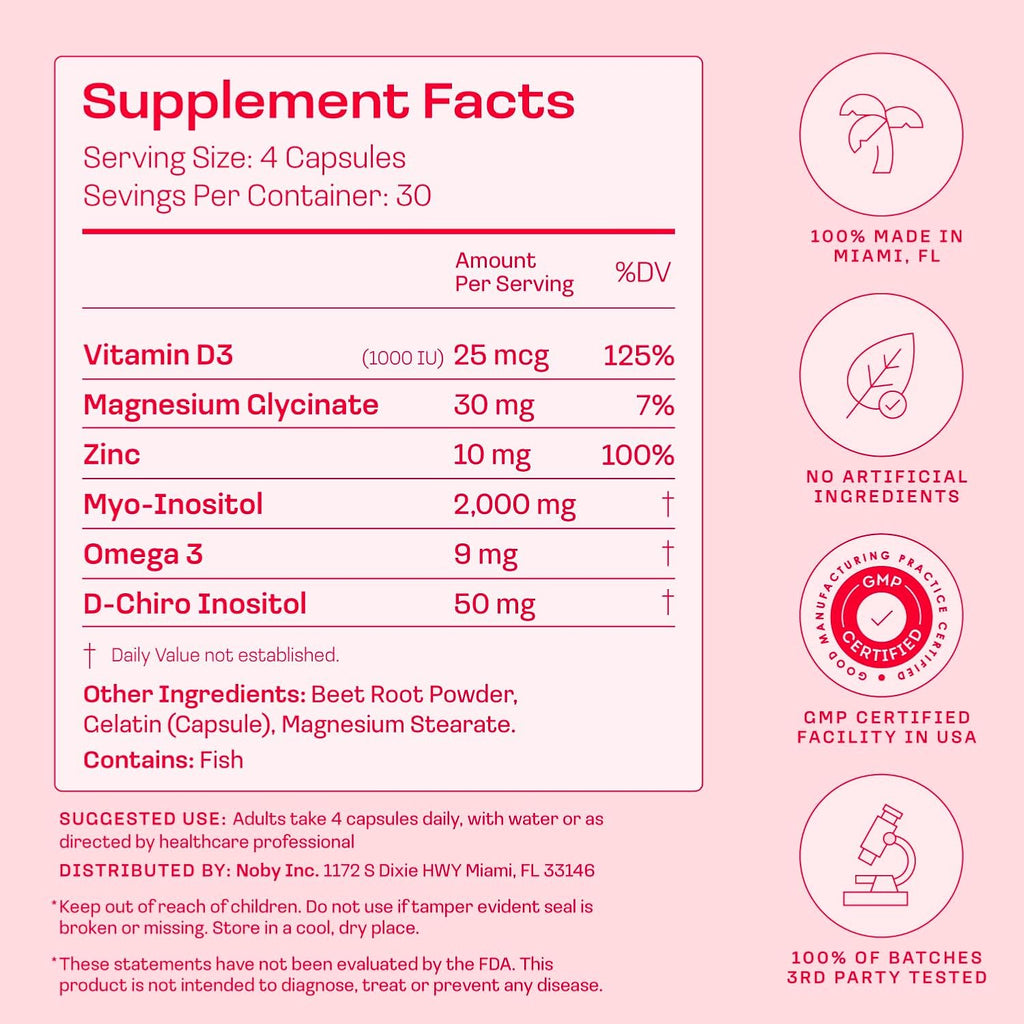Peach Perfect Inositol Multivitamínico – Myo-Inositol y D-Chiro 40:1, Omega-3, Vitamina D3, Magnesio, Zinc – 30 cápsulas
