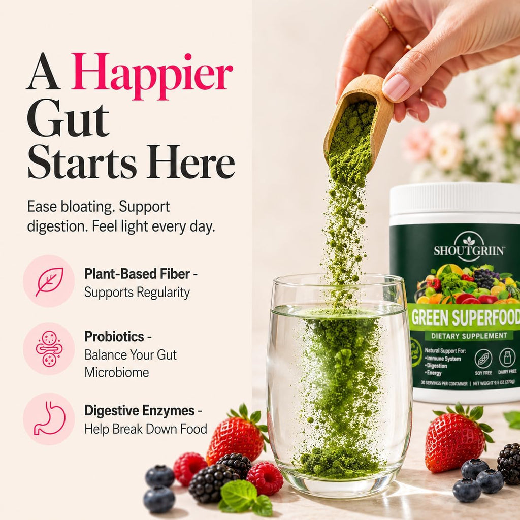 SHOUTGRIIN Green Superfood Powder - Superalimentos Verdes Orgánicos