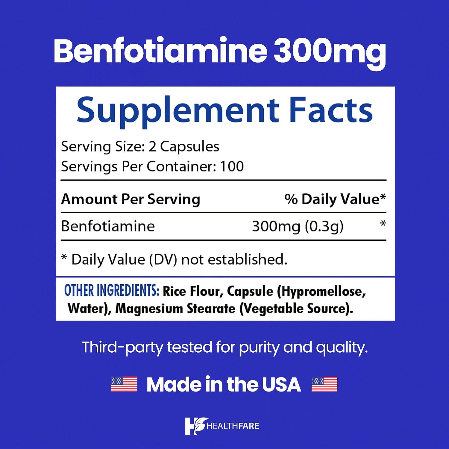 Healthfare Benfotiamina 300 mg | 200 Cápsulas Veganas | Absorción Mejorada