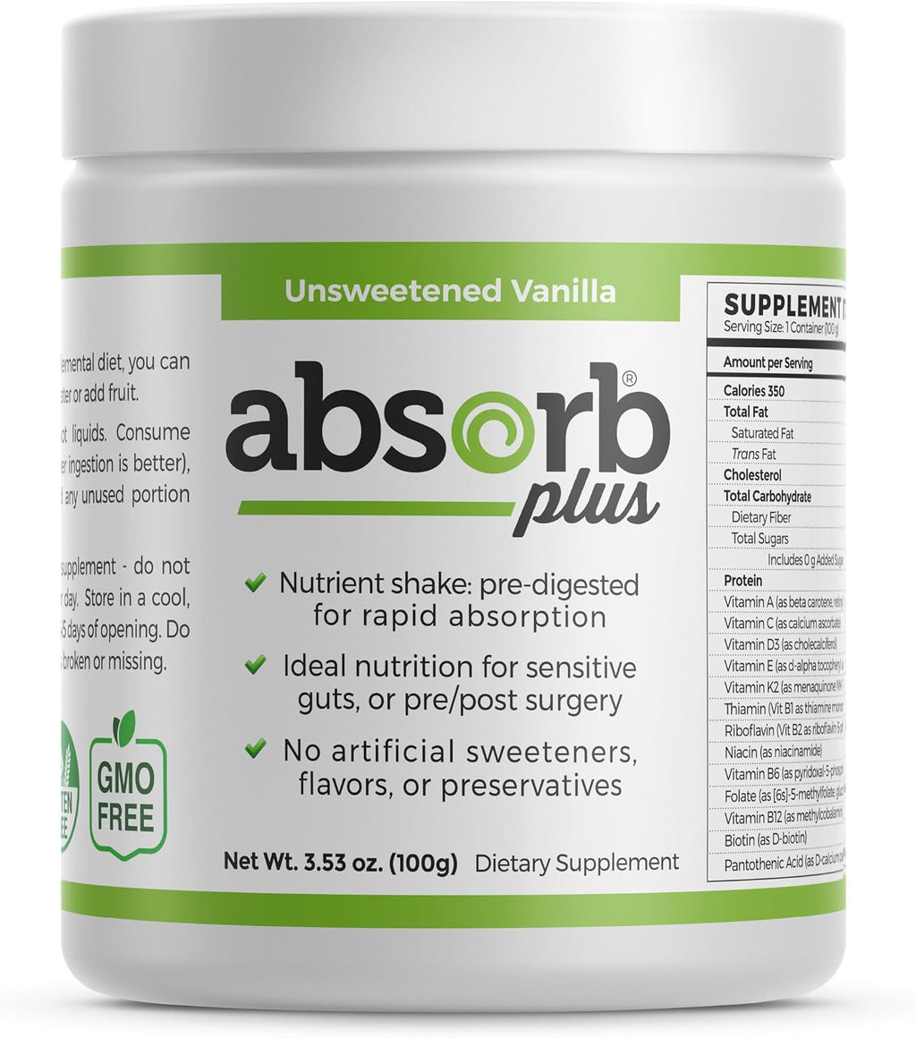 Absorb Plus Isolate Protein – Suplemento Dietético para Salud Intestinal y Soporte Nutricional (100 g, Vainilla sin Endulzar)