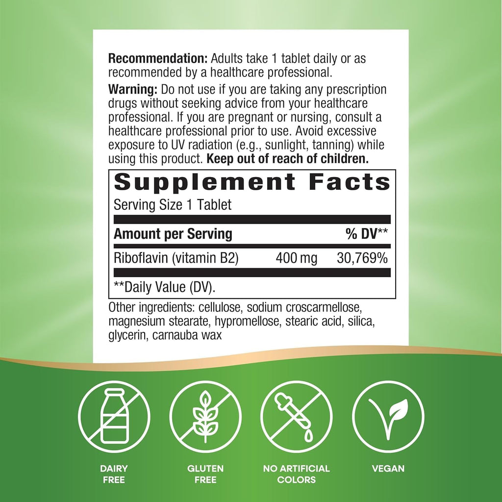 Riboflavina Vitamina B2, 400 mg por porción, Paquete de 3