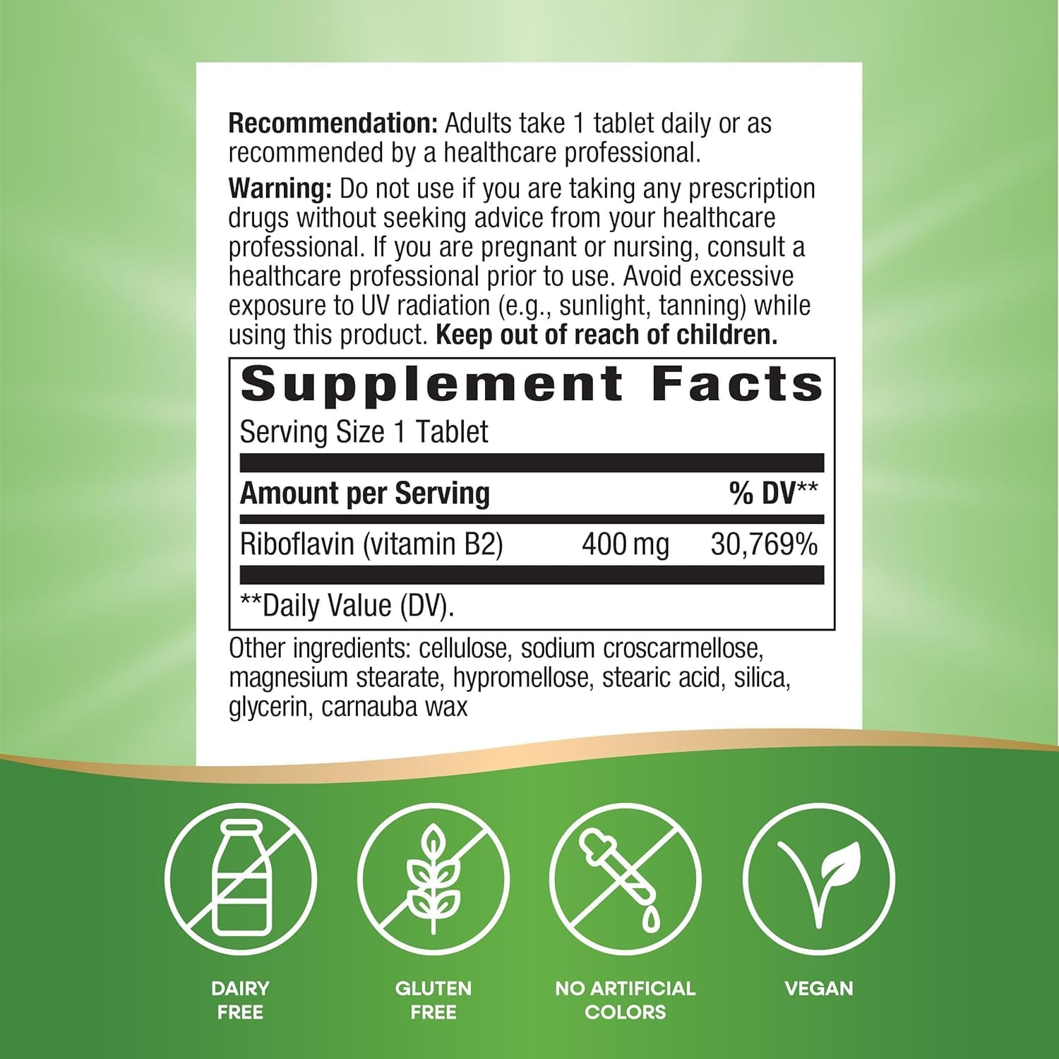 Riboflavina Vitamina B2, 400 mg por porción, Paquete de 3