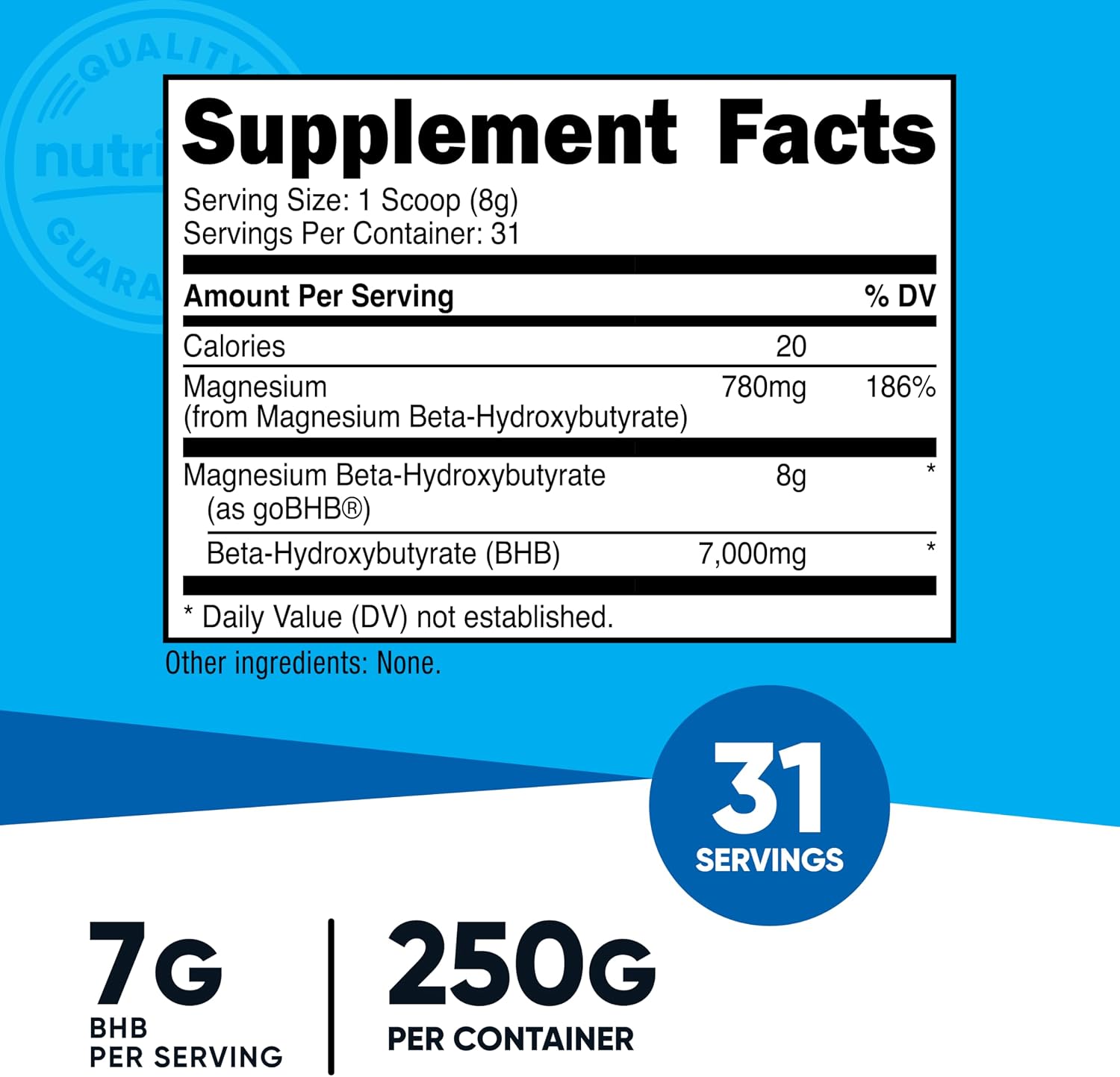 Nutricost Magnesio BHB Sales (250 g, sin sabor) - Suplemento de cetonas exógenas, 6.5 g de beta-hidroxibutirato por porción