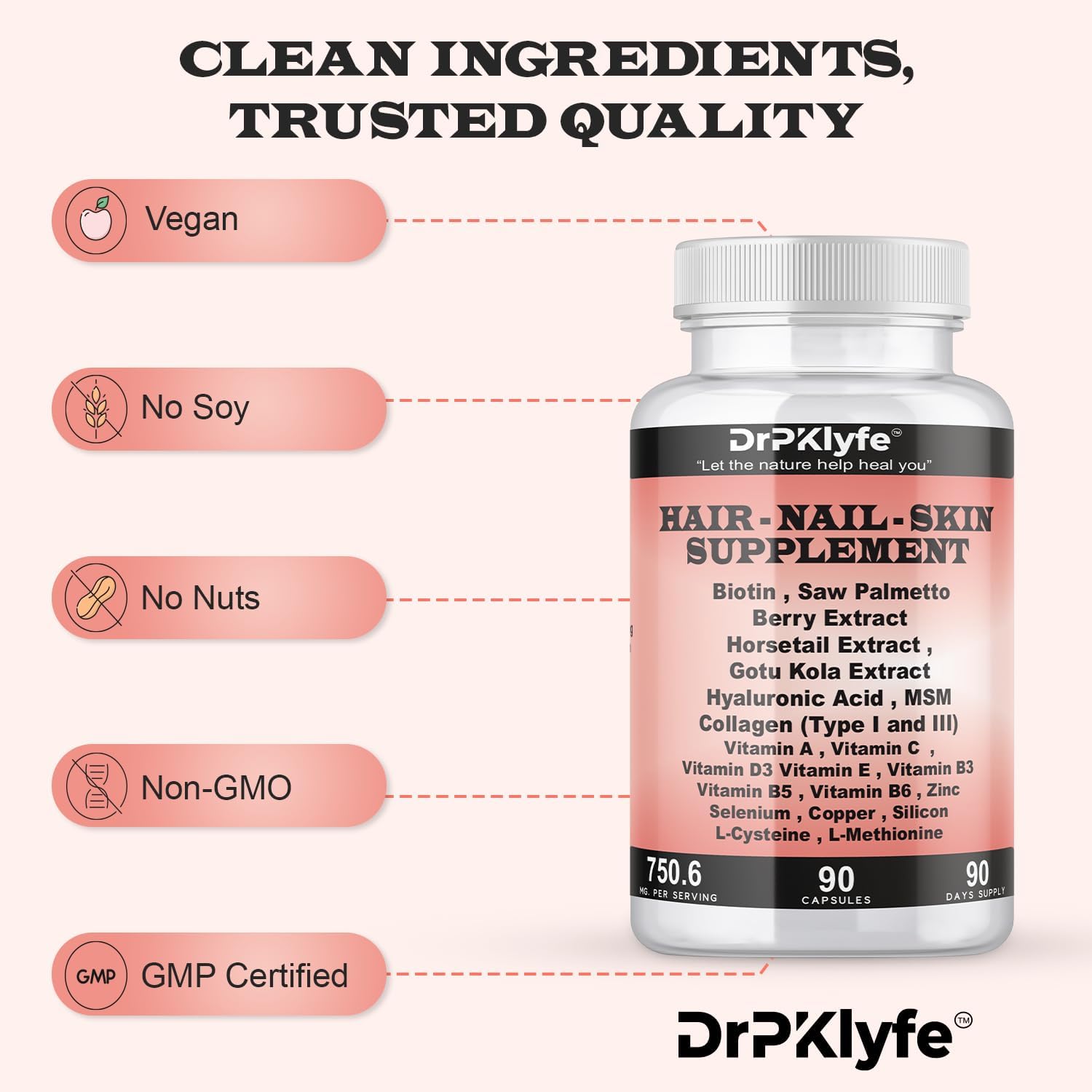 DrPKLyfe Complemento para Cabello, Uñas y Piel - 90 Cápsulas