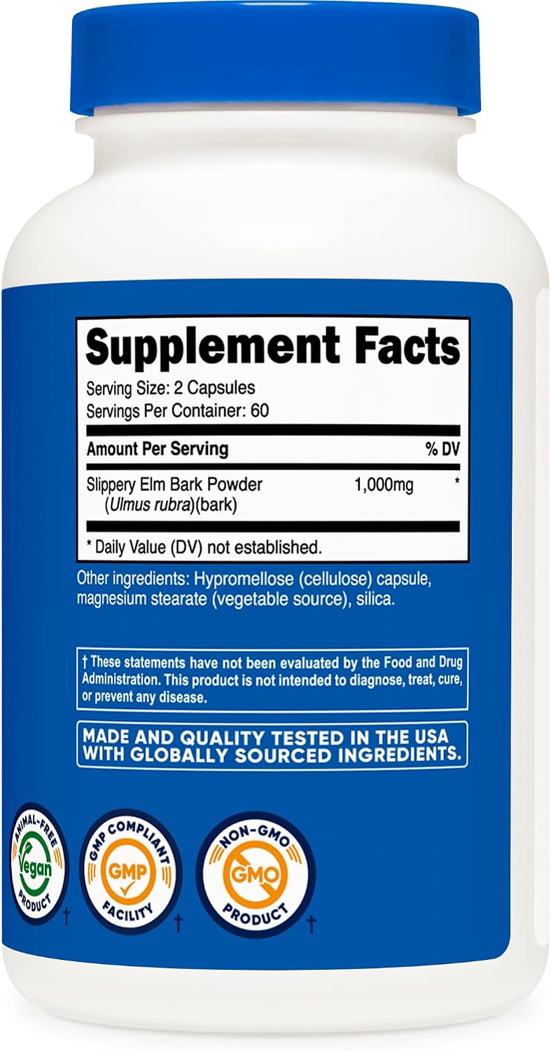 Nutricost Corteza de Olmo en Cápsulas - 1000mg por Ración, 120 Cápsulas - No-GMO, Sin Gluten, Vegetariano