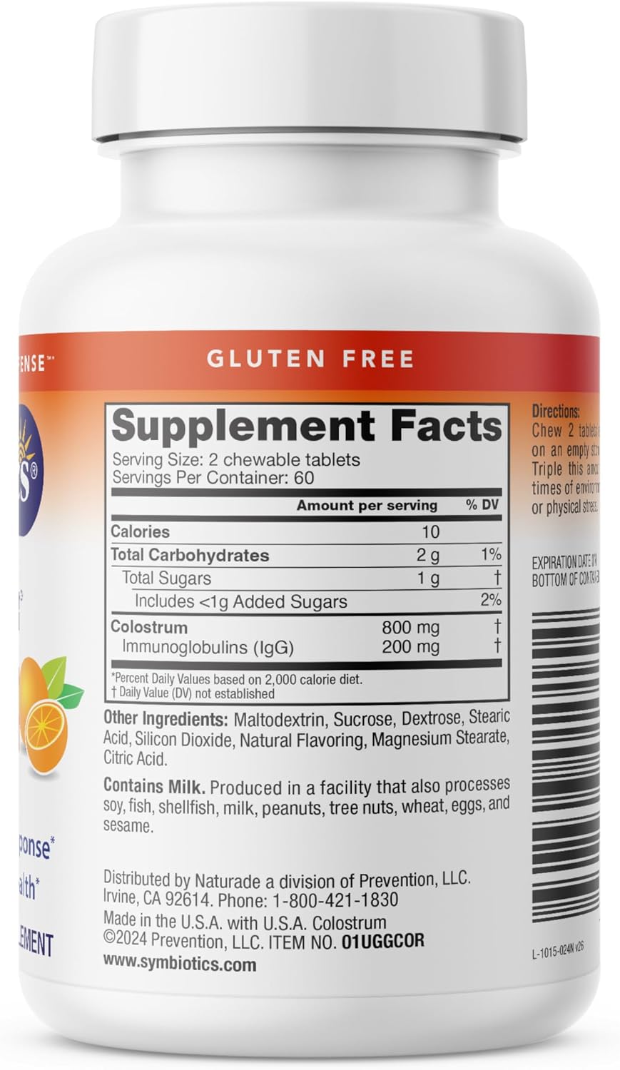 Symbiotics Naturade Colostrum Masticable - 120 Comprimidos (Naranja Crema)