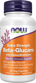 NOW Foods Beta-Glucanos con ImmunEnhancer™ y Arabinogalactano de Alerce, Extra Fuerte, 60 Cápsulas Veganas