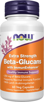 NOW Foods Beta-Glucanos con ImmunEnhancer™ y Arabinogalactano de Alerce, Extra Fuerte, 60 Cápsulas Veganas
