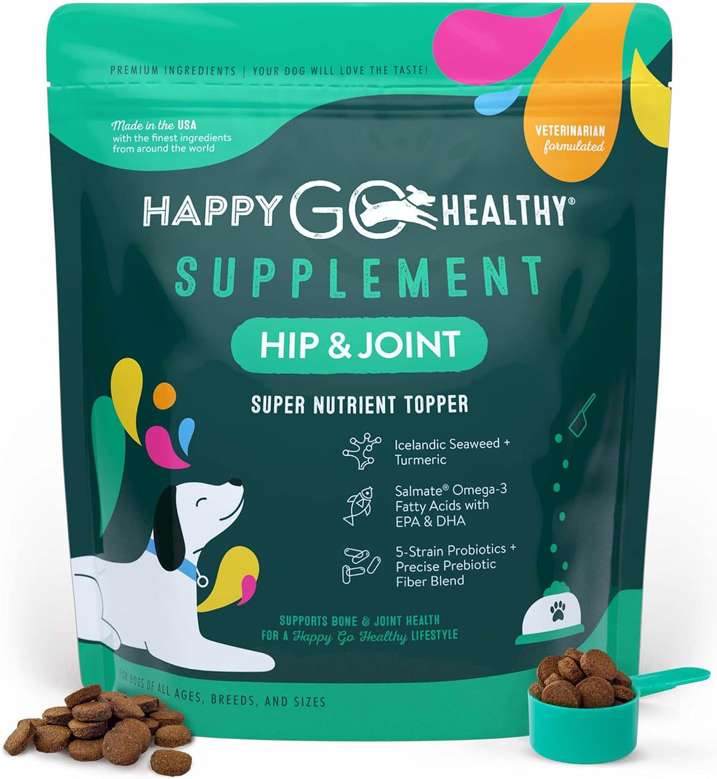 Suplemento para cadera y articulaciones para perros con probióticos, prebióticos y Omega 3 de salmón salvaje - 120 comprimidos