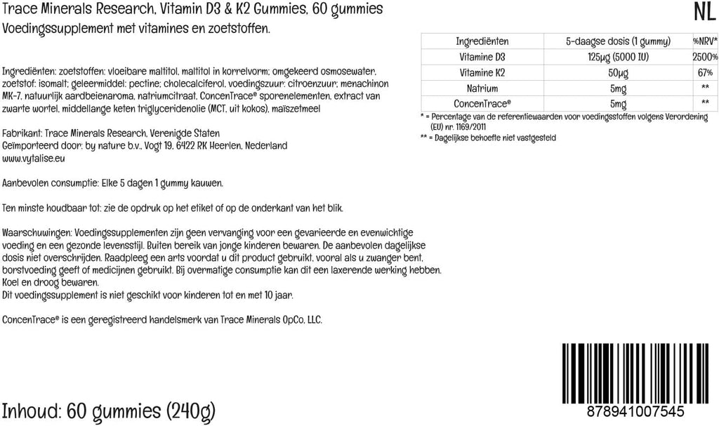 Trace Minerals Vitamin D3 + K2 Gummies - 60 gominolas veganas