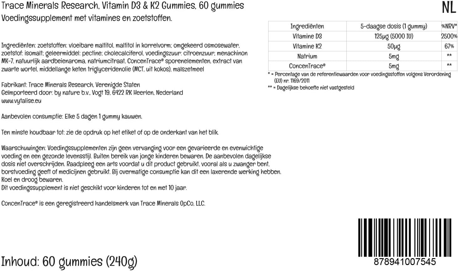 Trace Minerals Vitamin D3 + K2 Gummies - 60 gominolas veganas
