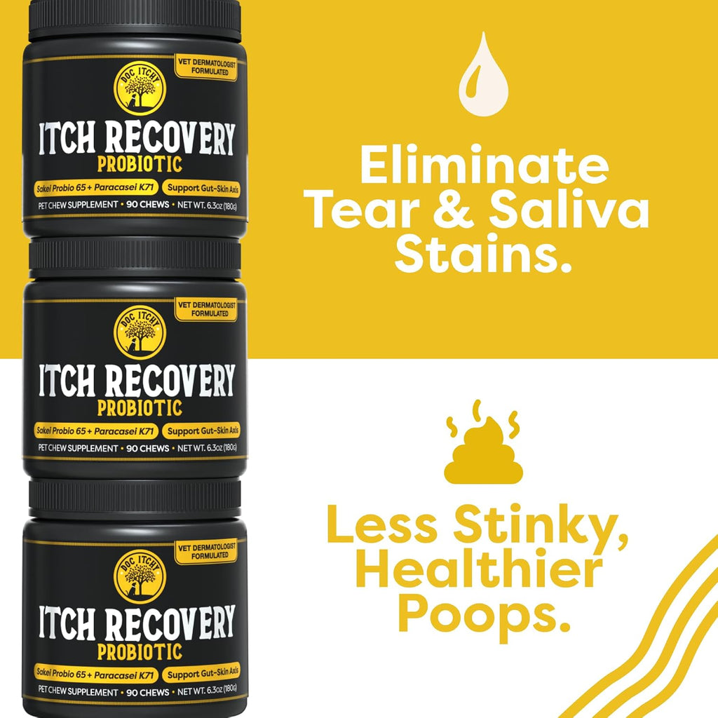 Doc Itchy: Golosinas probióticas Itch Recovery para perros - L. Sakei y L. Paracasei - 90 unidades