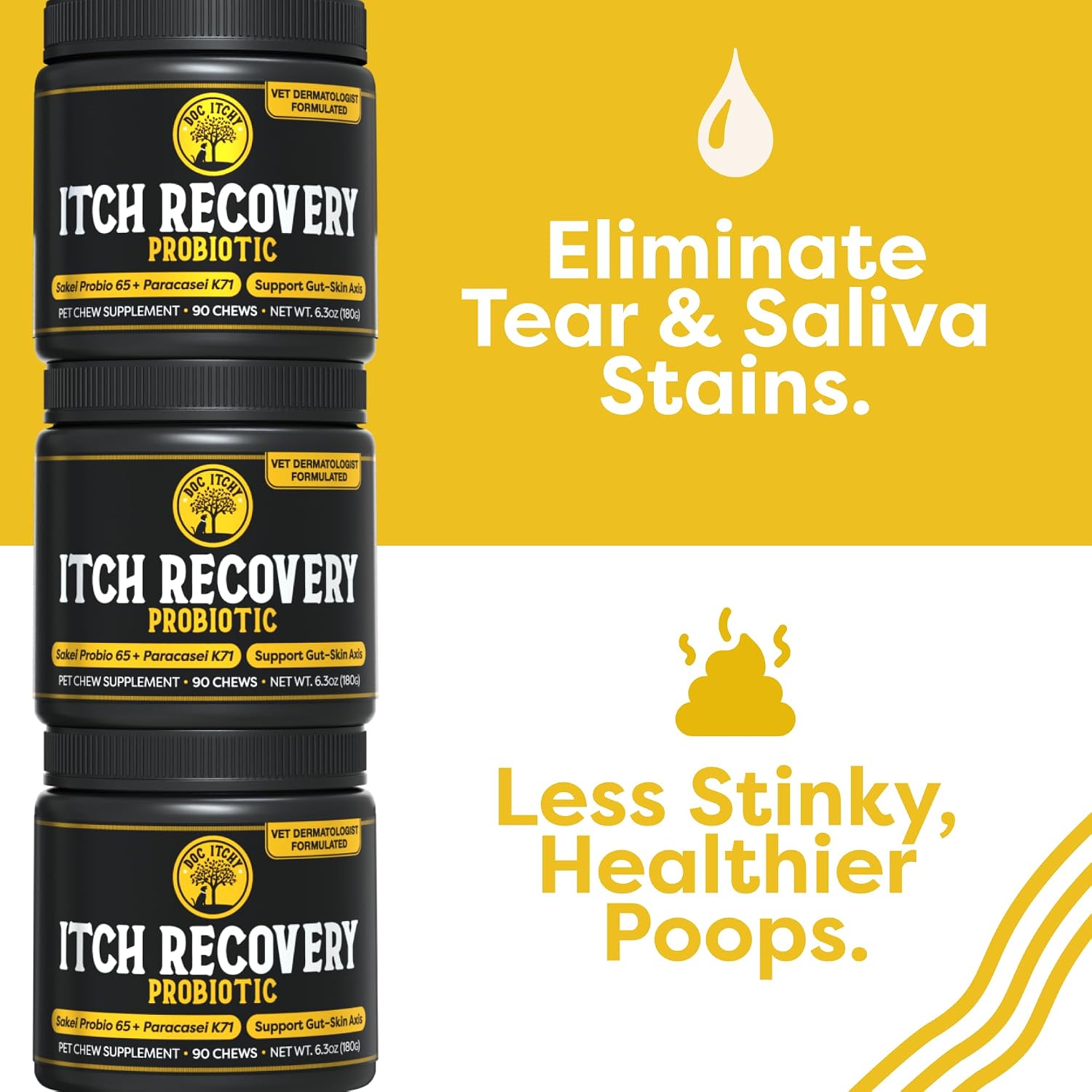 Doc Itchy: Golosinas probióticas Itch Recovery para perros - L. Sakei y L. Paracasei - 90 unidades
