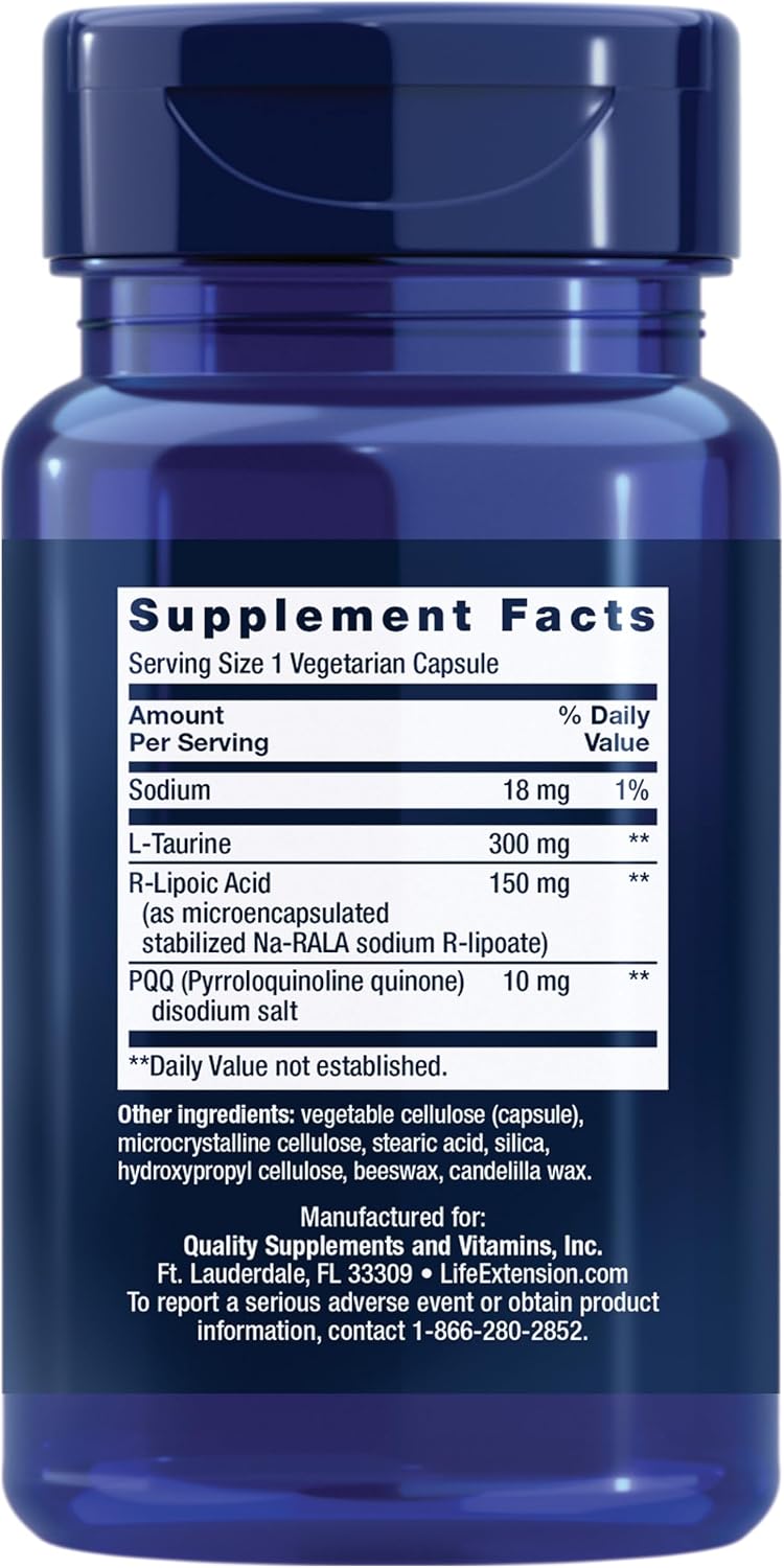 Life Extension Mitochondrial Basics con PQQ, L-Taurina y Ácido R-Lipoico - 30 Cápsulas