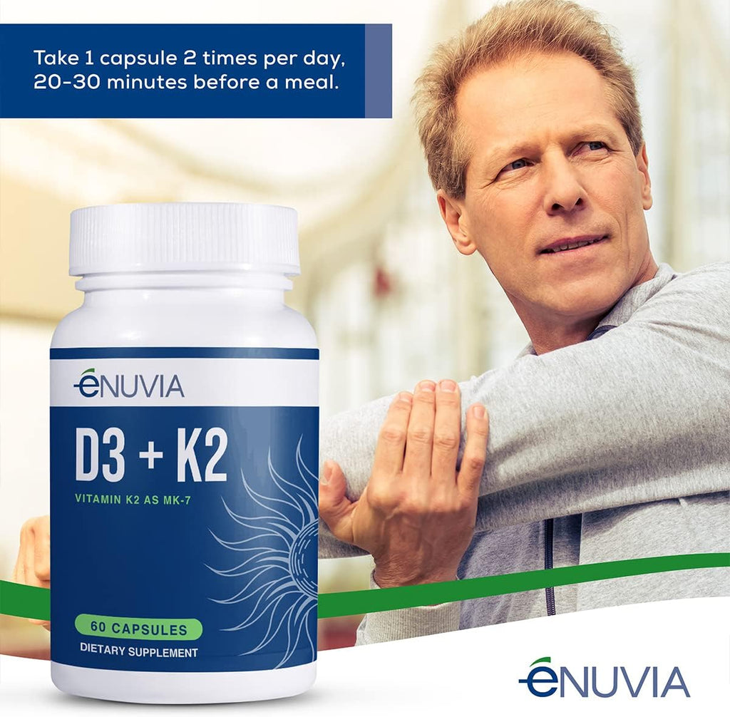 Enuvia D3+K2 - Vitamina D3 y K2 con Bioperine - 60 Cápsulas Veganas