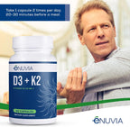 Enuvia D3+K2 - Vitamina D3 y K2 con Bioperine - 60 Cápsulas Veganas