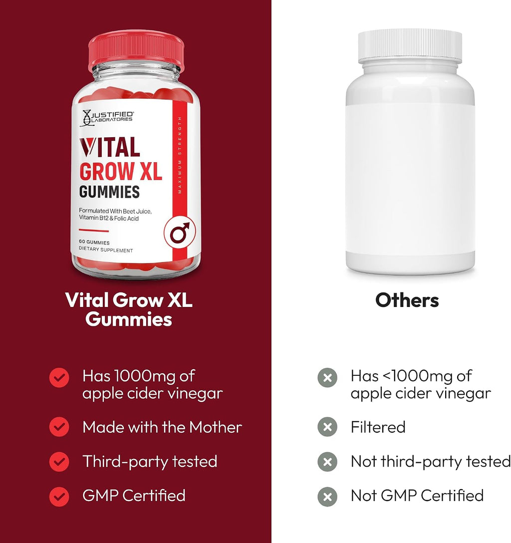 Justified Laboratories Vital Grow XL Gominolas de Vinagre de Manzana con Vitamina B12 - 1000 mg - Pack de 5 (150 porciones)