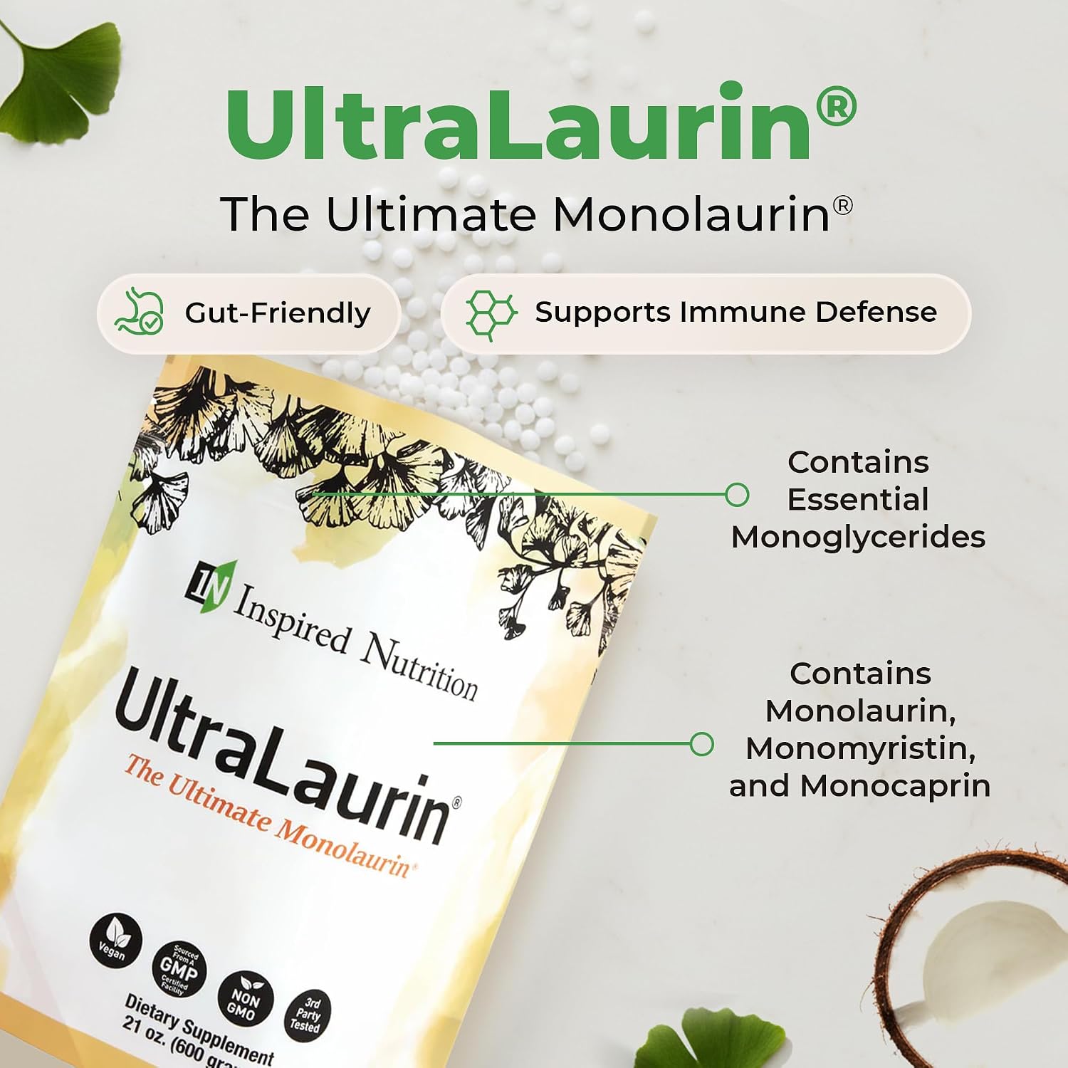UltraLaurin Monolaurin – 3000 mg por dosis – 200 porciones – Vegano