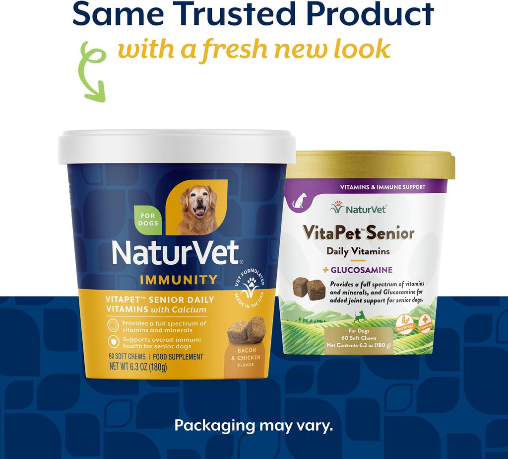 NaturVet VitaPet Senior Daily Vitamins Plus Glucosamine para Perros, 60 comprimidos masticables
